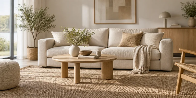 Indbydende stue med sofa og sofabord