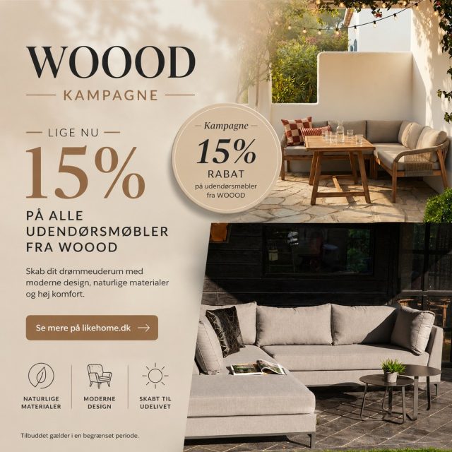 Skab dit drømmeuderum med moderne design, naturlige materialer og afslappet sommerstemning ☀️🌿⁠
⁠
Lige nu får du 15% rabat på alle udendørsmøbler fra WOOOD 🤍⁠
⁠
Uanset om du drømmer om rolige morgener på terrassen, lange sommeraftener med venner eller et stilfuldt loungeområde i haven, finder du moderne udendørsmøbler skabt til både komfort og æstetik ✨⁠
⁠
WOOOD kombinerer varme naturlige nuancer med moderne design og høj kvalitet, så du kan nyde sommeren i smukke omgivelser sæson efter sæson 🌙⁠
⁠
Find kampagnen på likehome.dk 🤍⁠
⁠
#woood #udendørsmøbler #terrasse #sommer #loungestemning #boliginspiration #likehome